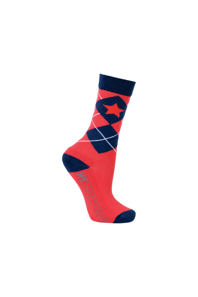 Hy Equestrian Stella Children's Socks - 3 Pack - Navy/Red-3